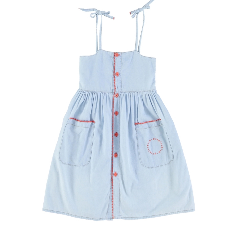 PIUPIUCHICK Light Blue Chambray Button-Down Dress with coral Accents